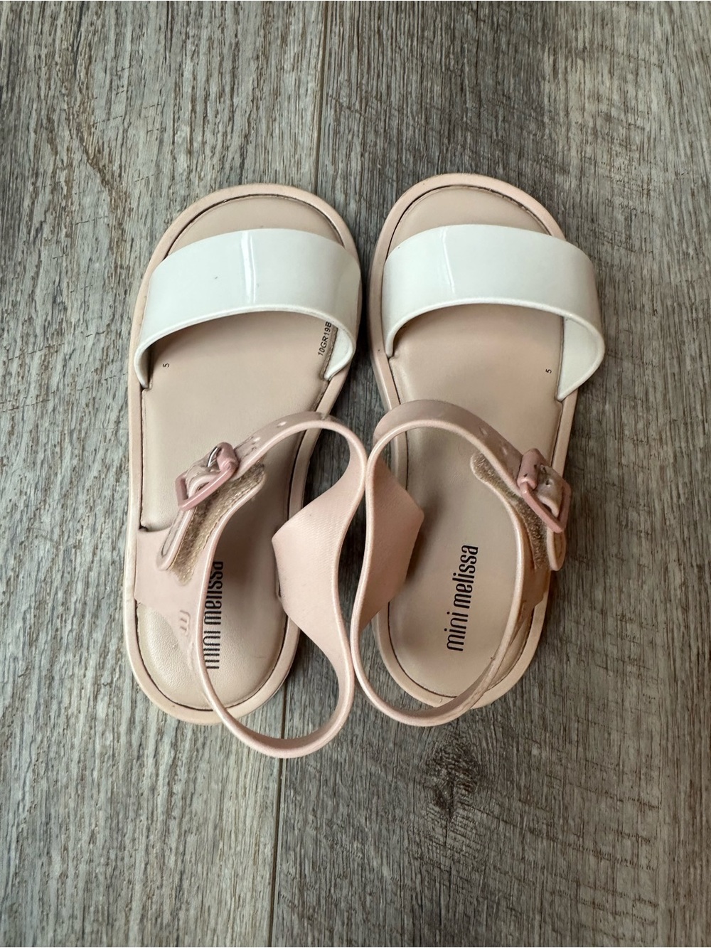 Mini Melissa Pink and White Girls' Buckle Strap Sandals